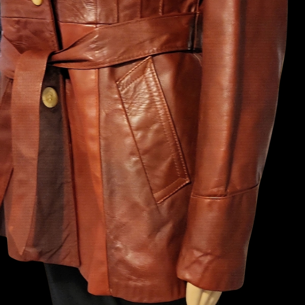 Vintage 70s Elegant Leather Women's Jacket Penny Lane Fur Collar  S  Burgundy** - Picture 7 of 16